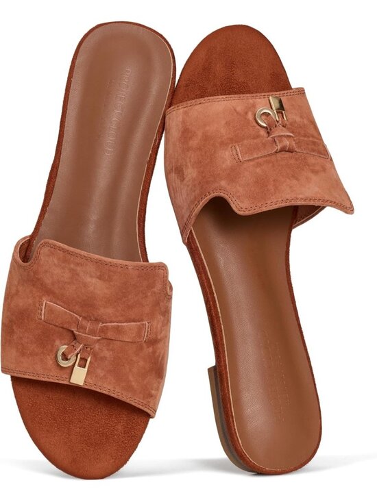 Shoes - Women's Mocha Leather Slides Comfortable Memory Foam Insole Dressy Flats Shoes